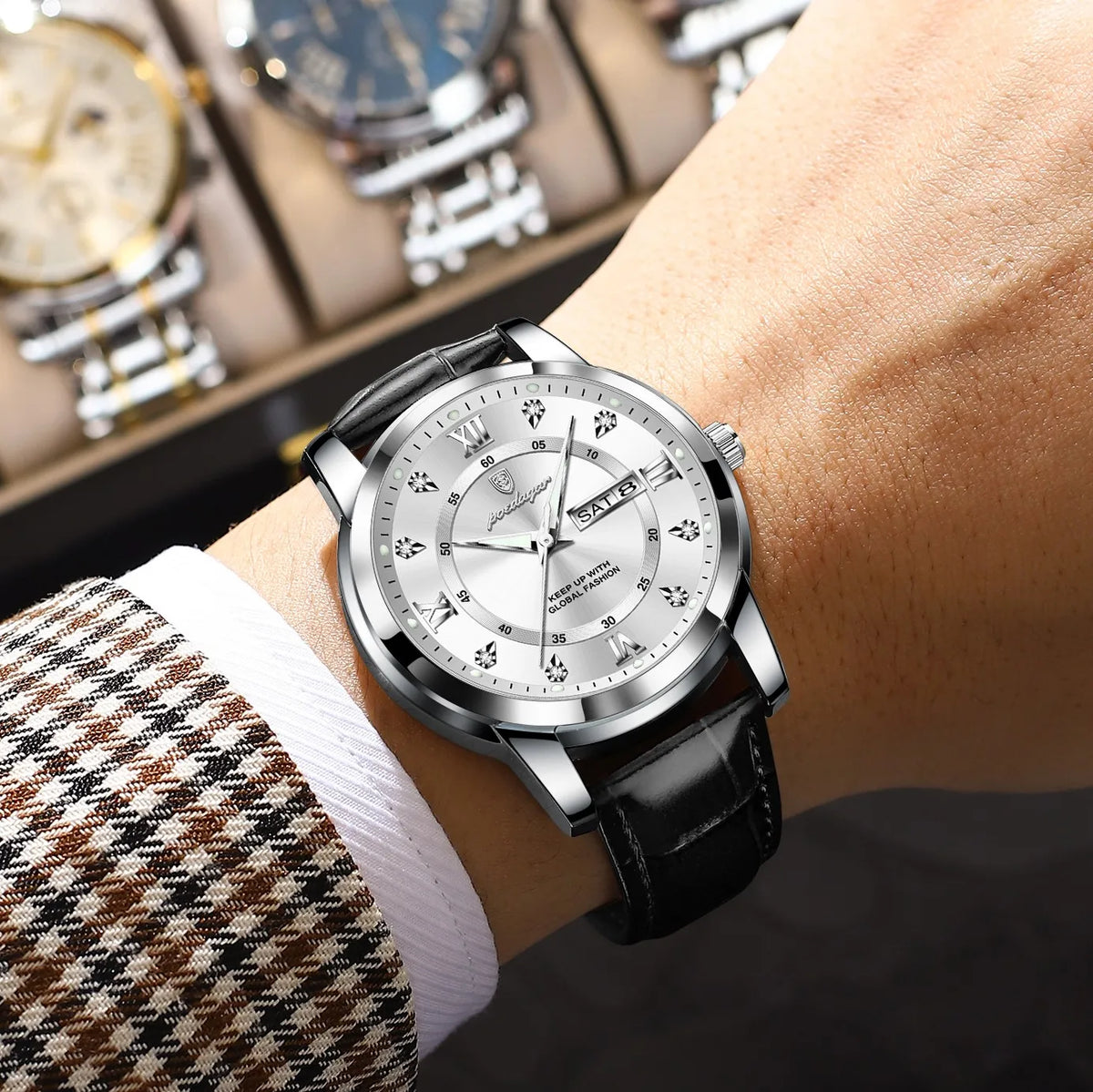 Poedagar 936 Luxury Men's Watch High Quality Leather Strap Montre Homme Wrist Watch Waterproof Luminous Quartz Watches for Men