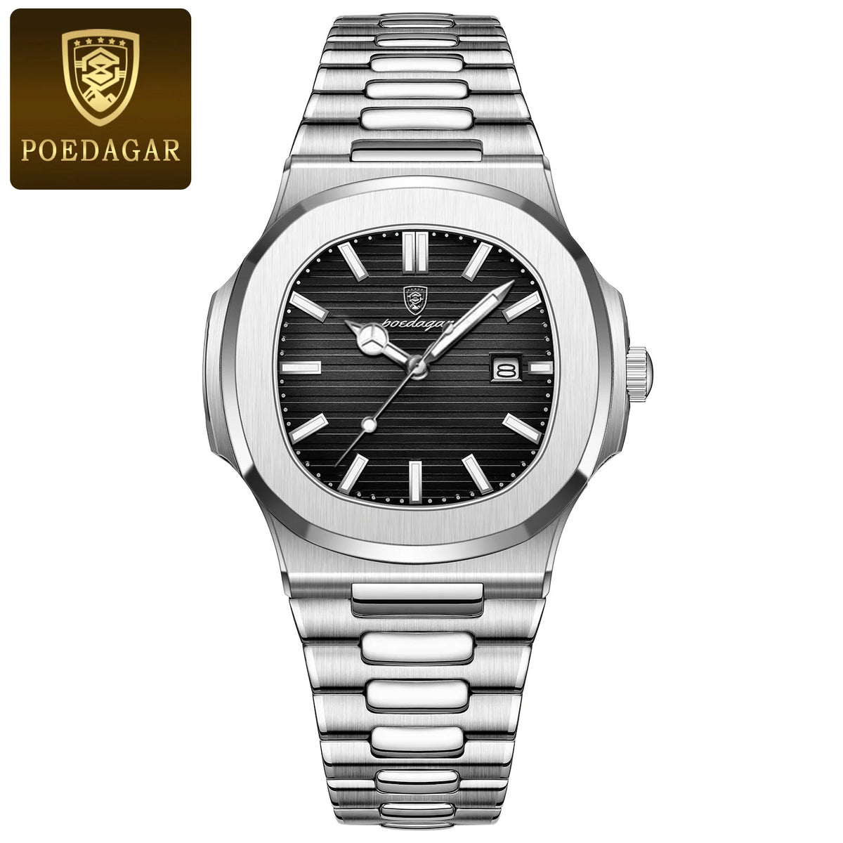 Poedagar 613 Luxury Stainless Steel Mens Watch Waterproof Luminous Quartz Watches for Men