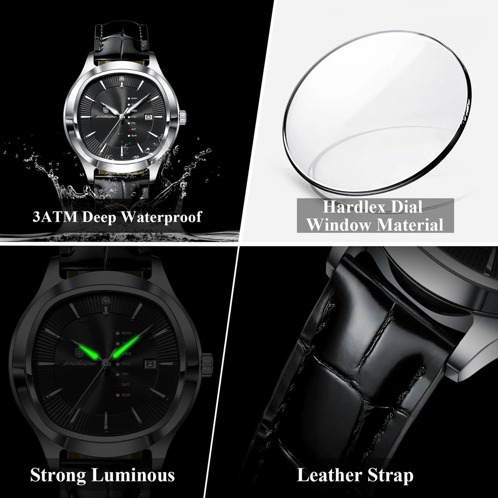 Poedagar 623 Men's Quartz Watches Luminous Waterproof Leather Strap Montre Homme Date Dial Calendar Business Daily Gift for Men