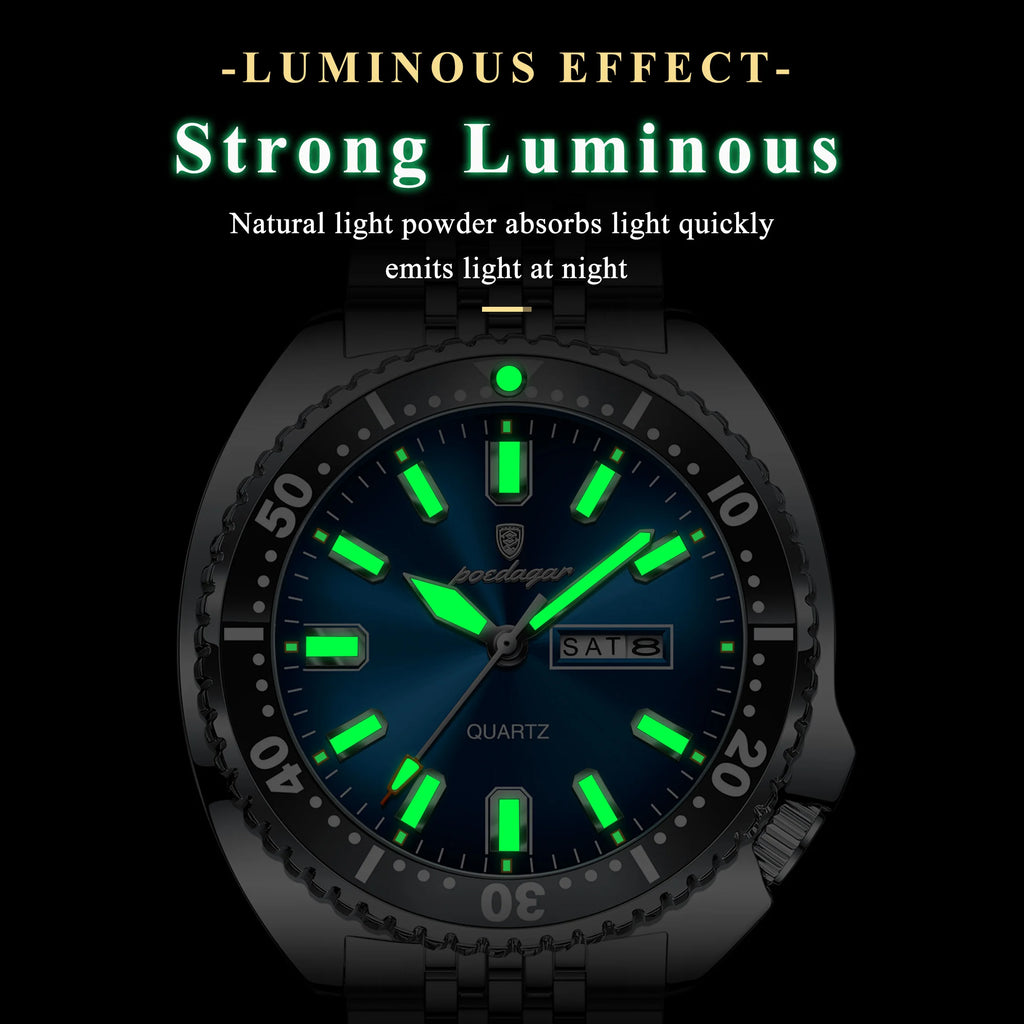 Poedagar 682 Business Casual Men Watch Rotating Bezel Date Day Luminous Waterproof Stainless Steel Quartz Wristwatch Montre