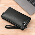 Zenos Black Leather Clutch Wallet with Wrist Strap