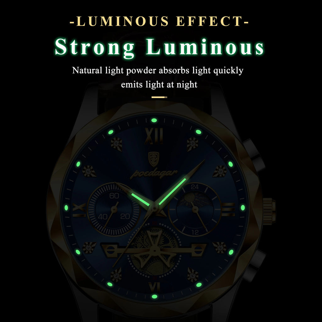 Poedagar Luxury Watch for Men Sports Leather Men's Watches Waterproof Luminous Chronograph Men Quartz Watches