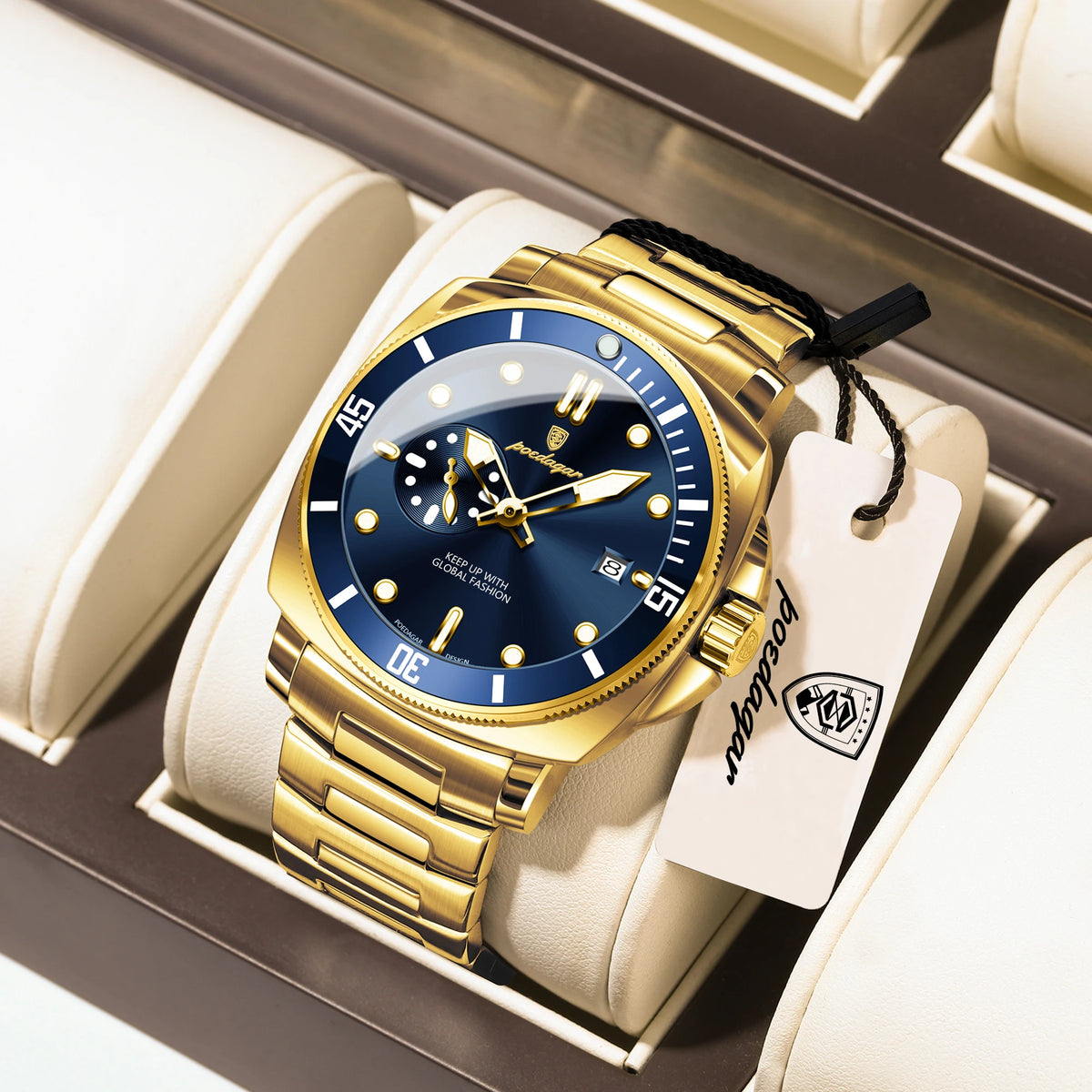 Poedagar 873 Luxury Men's Watch Cushion Case Sport Quartz Wristwatch Stainless Steel Luminous Waterproof Watch for Men Reloj