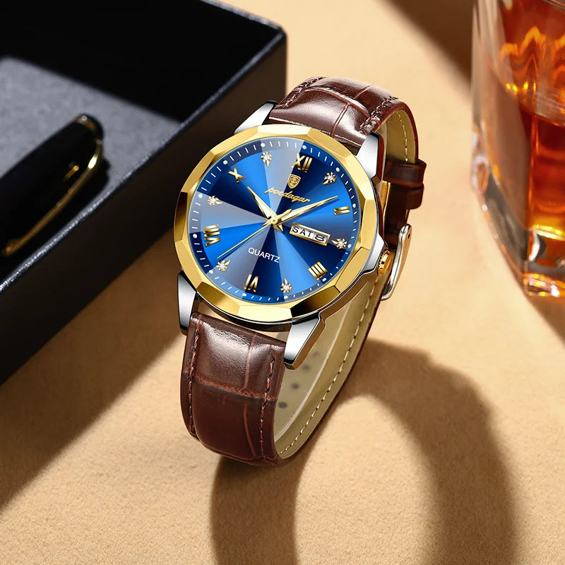 Poedagar 810 Men's Luxury Sports Watch Waterproof Luminous Quartz Watches Casual Leather Watches for Men