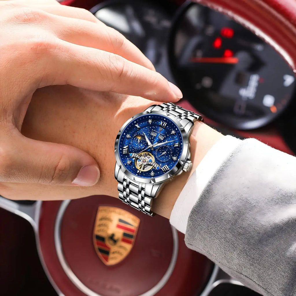 Poedagar 1420 Men's Waterproof Luminous Stainless Steel Strap Alloy Case Automatic Movement Mechanical Watch