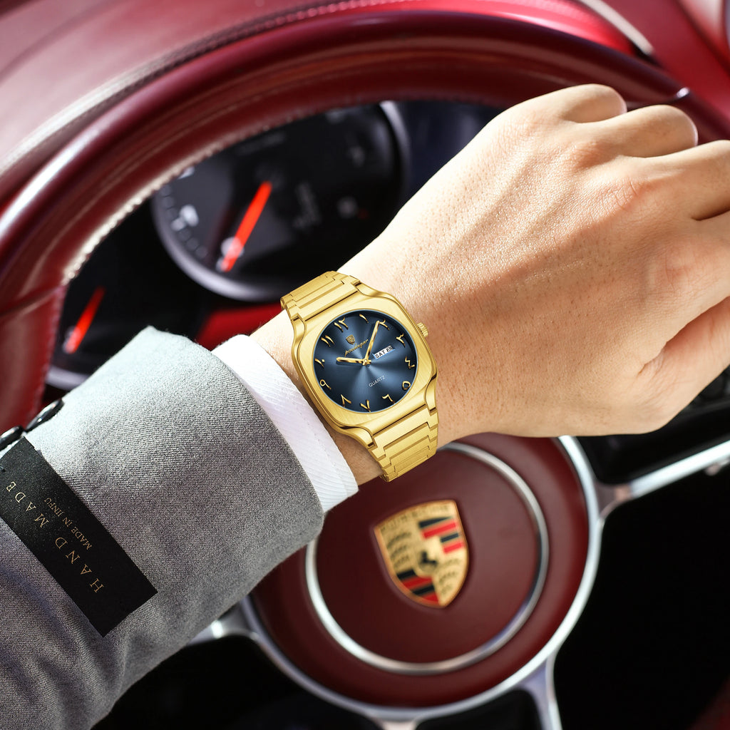 Poedagar 616 Men's Watch Luxury Classic Arabic Dial Quartz Wristwatch Montre Waterproof Gold Stainless Steel Watch for Men