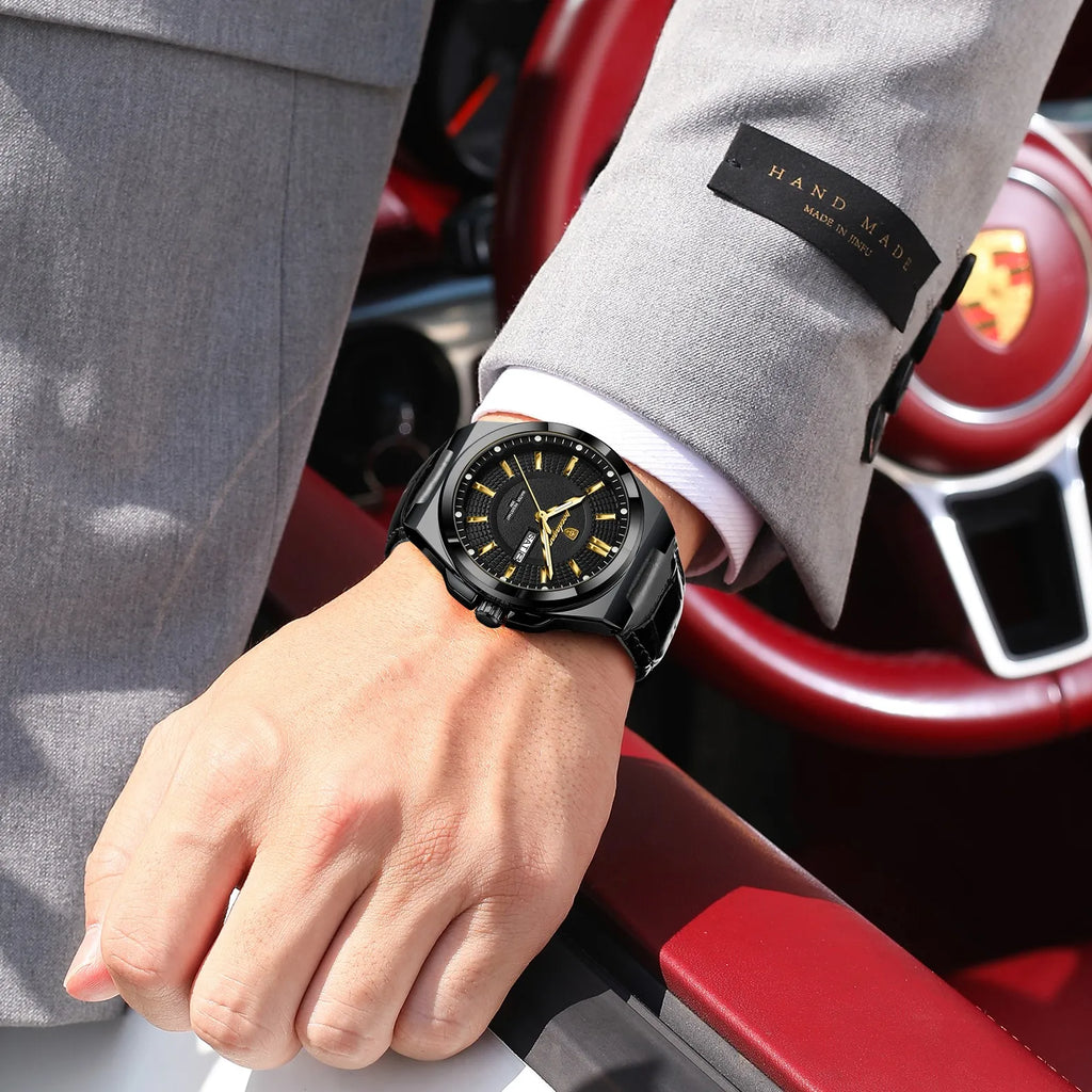 Poedagar 896 Men's Luxury Quartz Watch Sport Fashion Leather Montre Wristwatch Waterproof Luminous Calendar Week Reloj Hombre