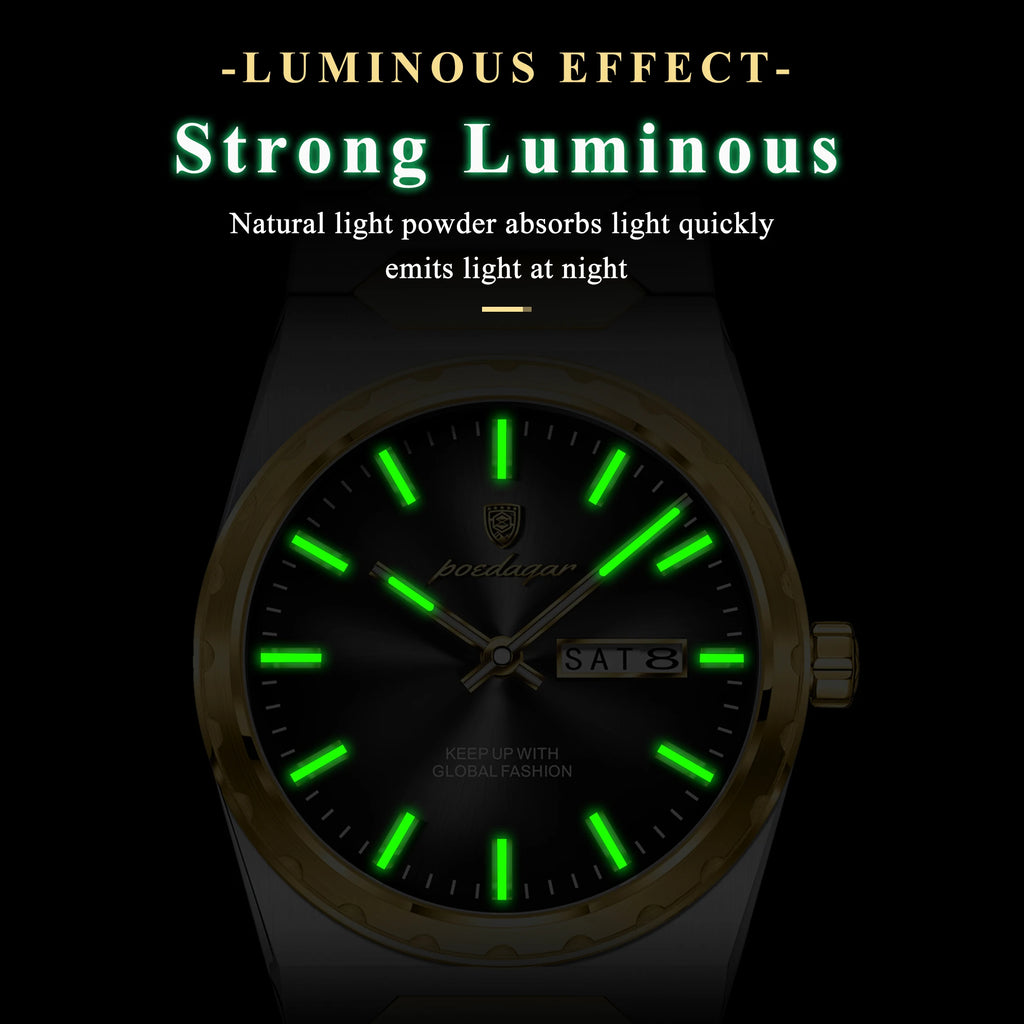 Poedagar 847 Men's Watch Luxury Two Tone Stainless Steel Quartz Watches Date Waterproof Luminous Wristwatch for Men Relojes