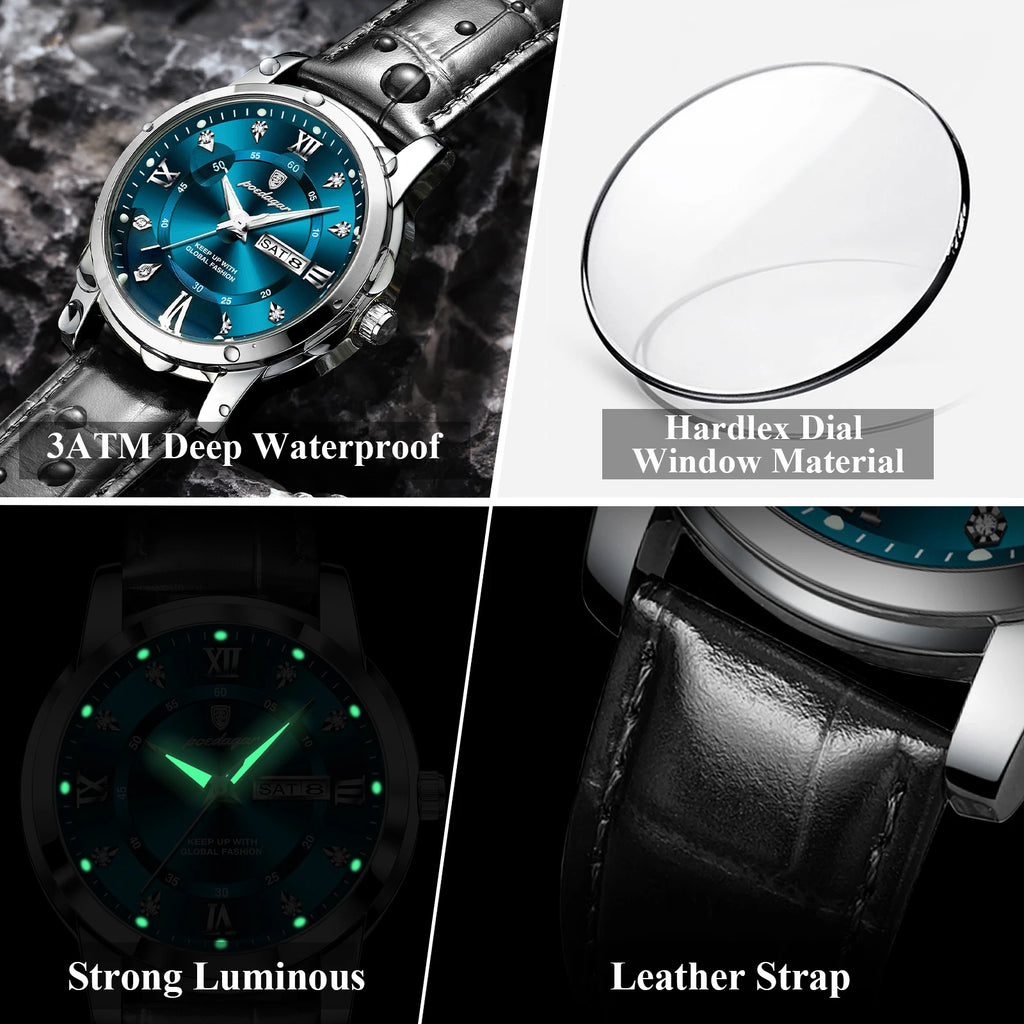 Poedagar 936 Mens Watch Luxury High Quality Leather Orologio Wristwatch Waterproof Luminous Quartz Watches for Men Wholesale