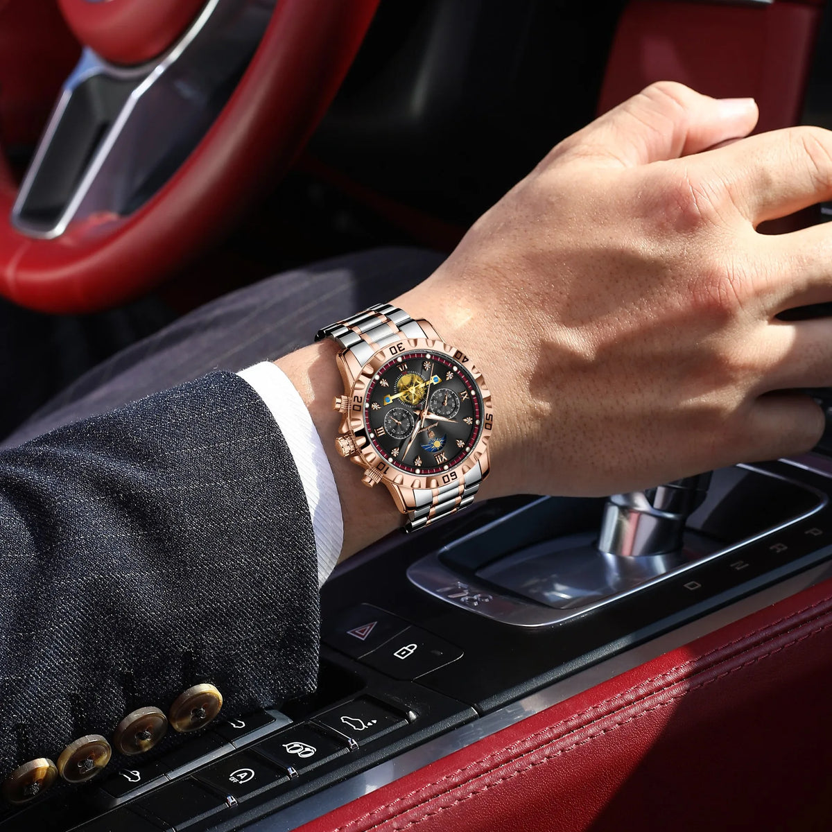 Men's Watch Quartz Poedagar 634 Chronograph Stainless Steel Watch Waterproof Luminous Relogio Wrist Watch for Office Daily Wear