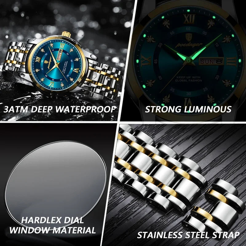 Poedagar Wholesale High Quality Relojes Hombre Stainless Steel Men's Wrist Watch Waterproof Luminous Quartz Watches