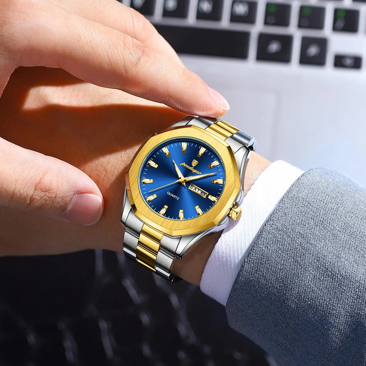 Poedagar 875 Business Quartz Watch for Men Luxury Luminous Waterproof Stainless Steel Mens Watch
