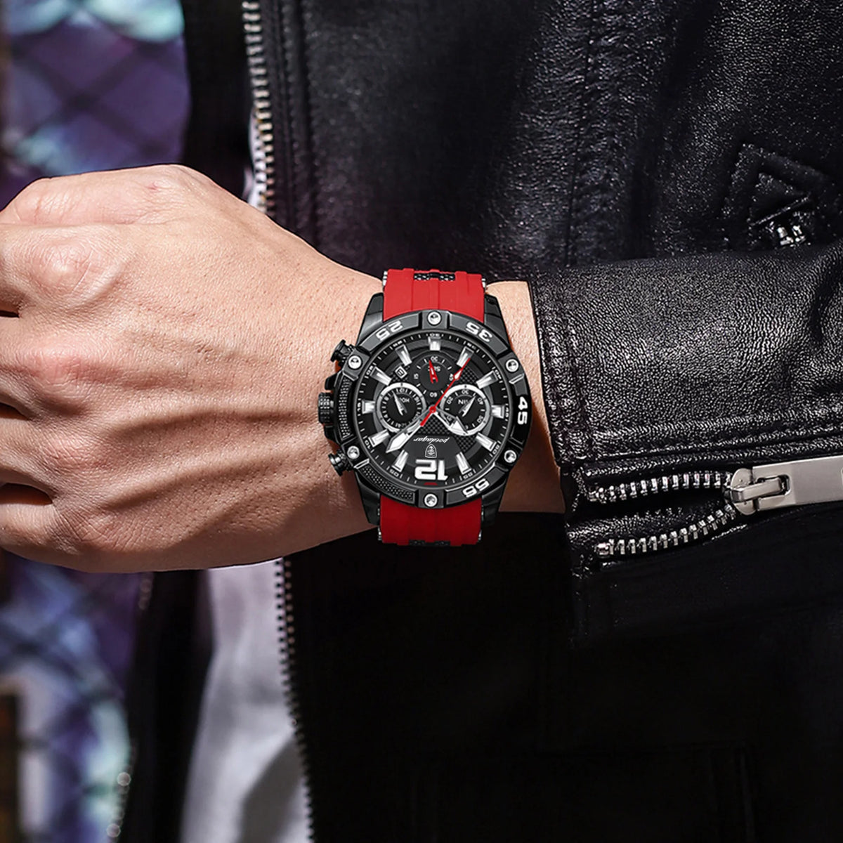 Poedagar New Fashion Sport Chronograph Reloj Men Wristwatches 3 Bar Waterproof Silicone Luminous Quartz Watches for Men