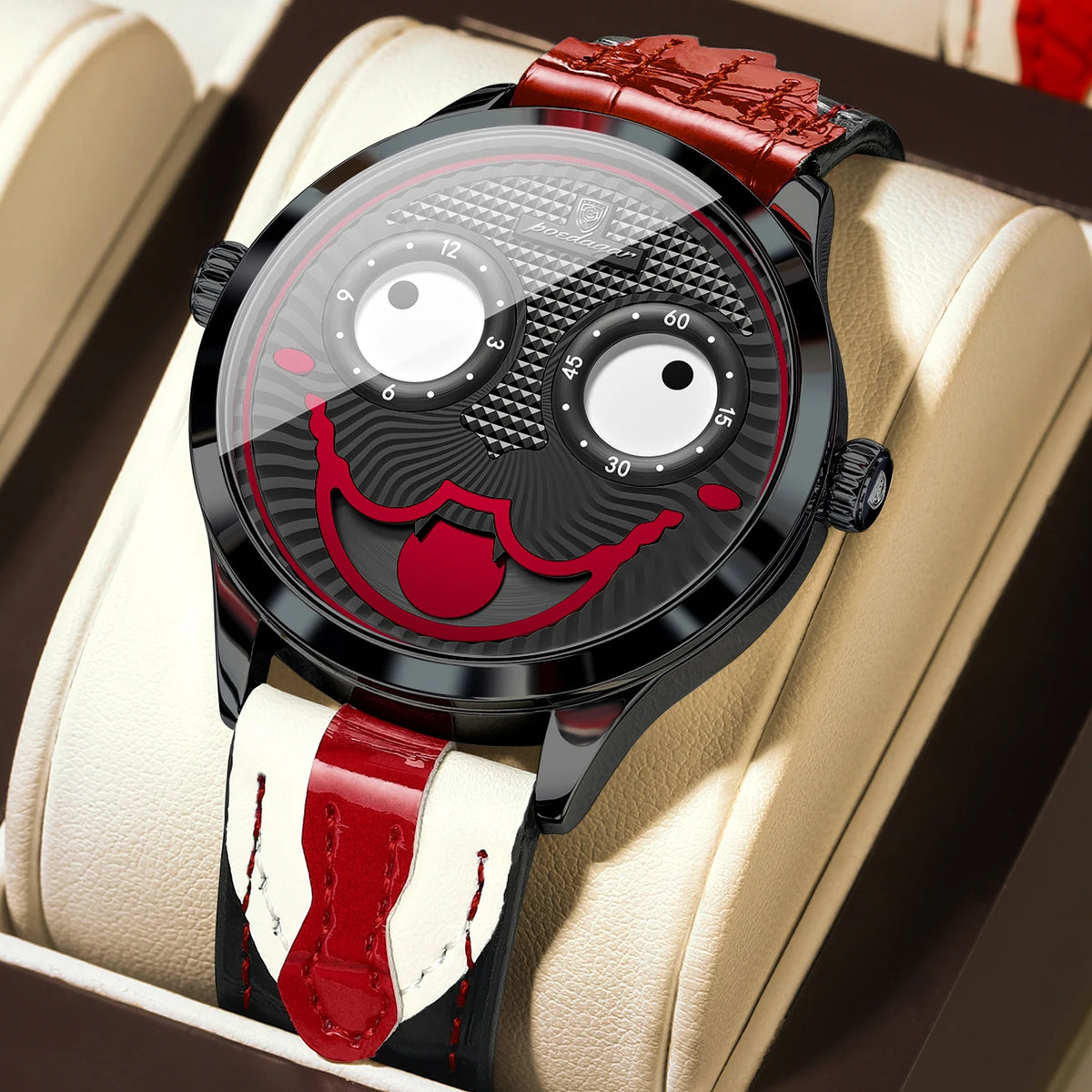 Poedagar 676 Men's Watches Creative Funky Waterproof Quartz Wristwatch Montre Homme Luxury Genuine Leather Band Watch for Men