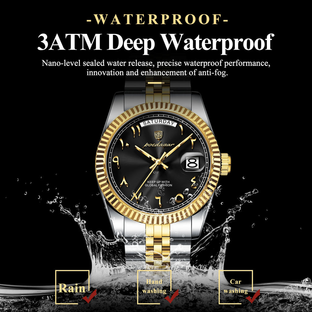 Poedagar 845 Arabic Dial Classic Design Men Watches Stainless Steel Band Waterproof Luxury Quartz Wristwatch Watch for Man