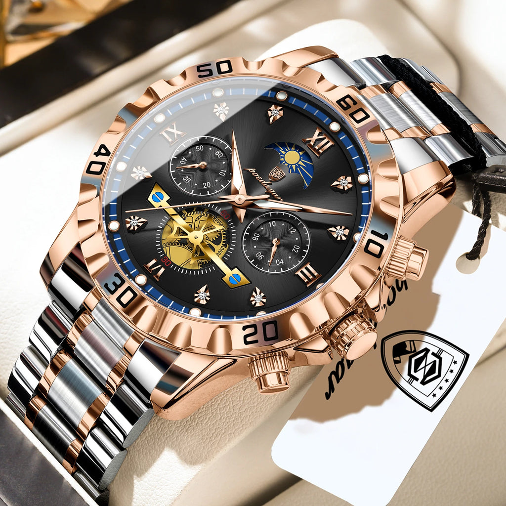 Poedagar 634 Luxury Men's Watch Stainless Steel Waterproof Quartz Watches Luminous Chronograph Wristwatch for Business Orologio