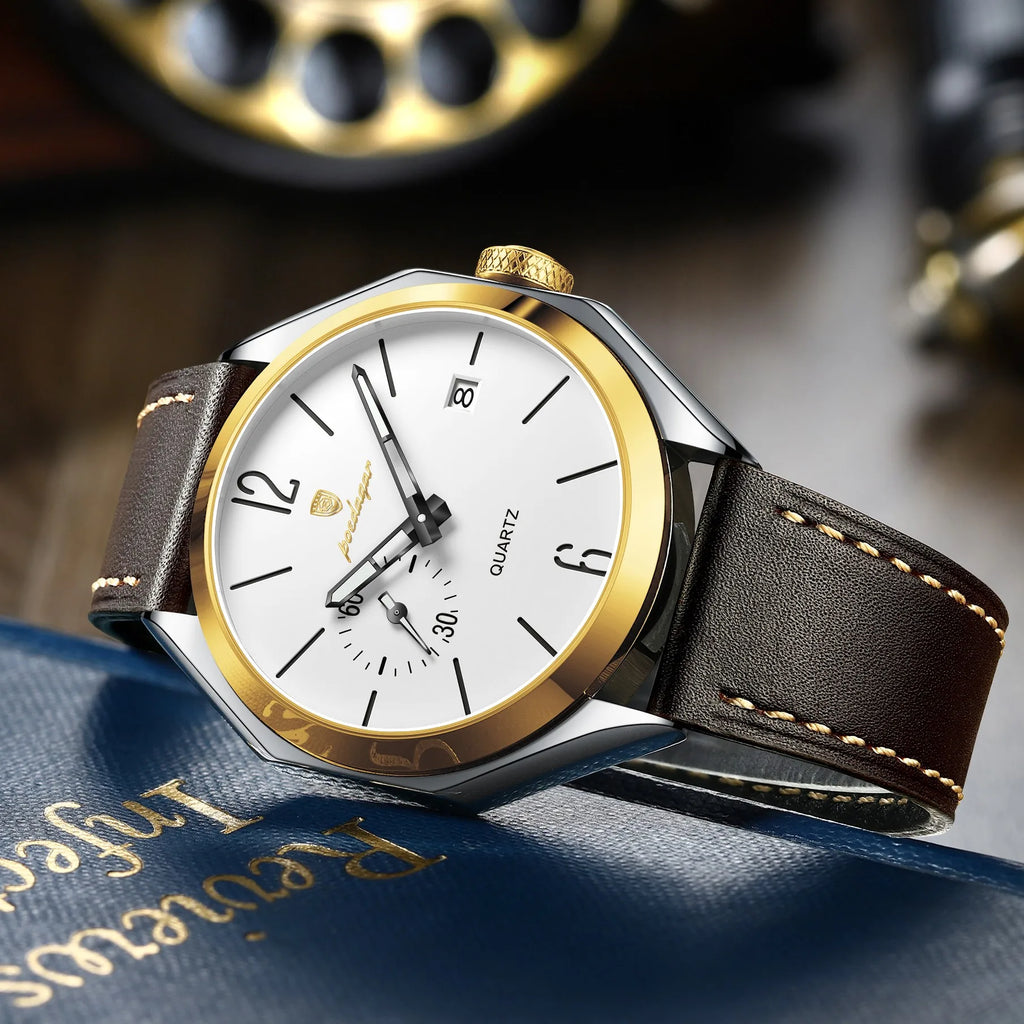 Poedagar 689 Luxury Casual Mens Quartz Watch Geometric Dial Waterproof Leather Strap Fashion Wristwatch Wholesale Factory Direct