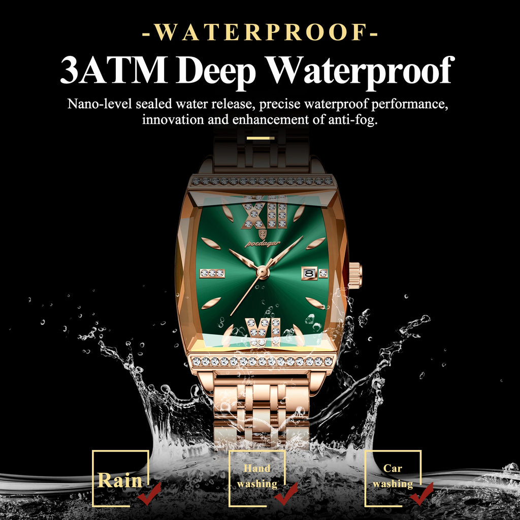 Poedagar 795 Luxury Ladies Watches Diamond Green Dial Stainless Steel Bracelet Montre Waterproof Luminous Quartz Watch for Women