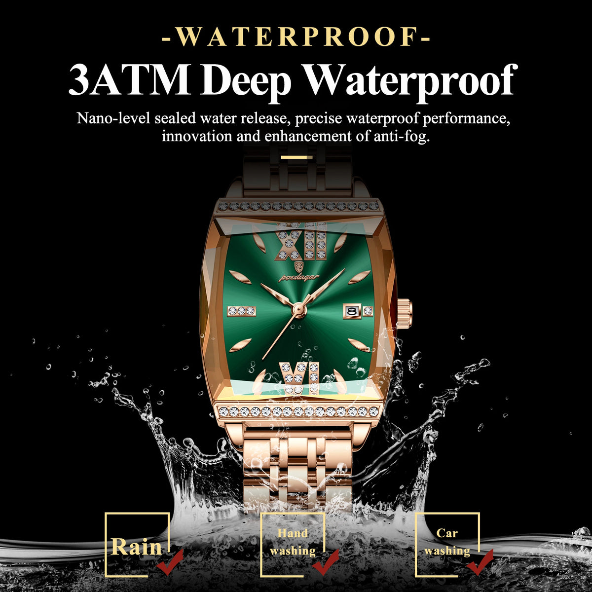 Poedagar 795 Luxury Ladies Watches Diamond Green Dial Stainless Steel Bracelet Montre Waterproof Luminous Quartz Watch for Women