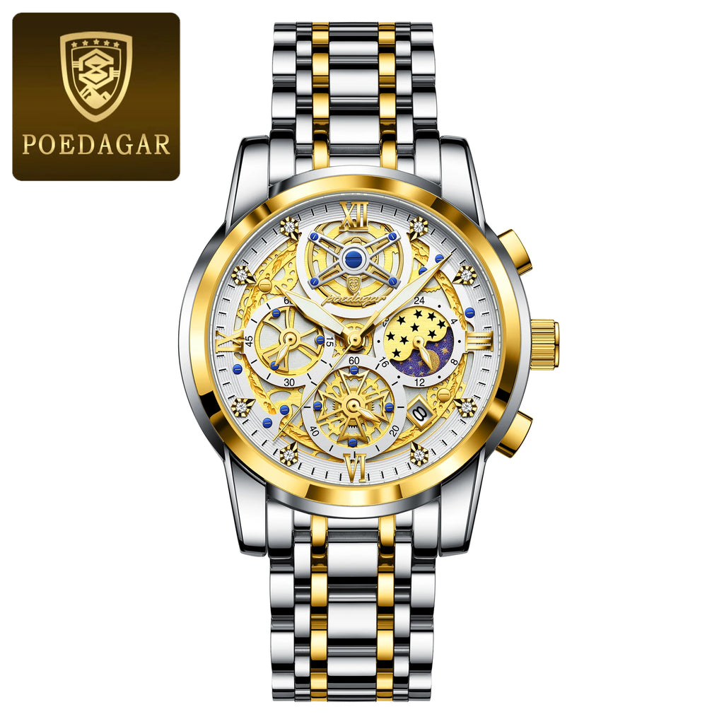 Poedagar Top Quality Stainless Steel Luxury Men Watches Waterproof Luminous Chronograph Watch for Men