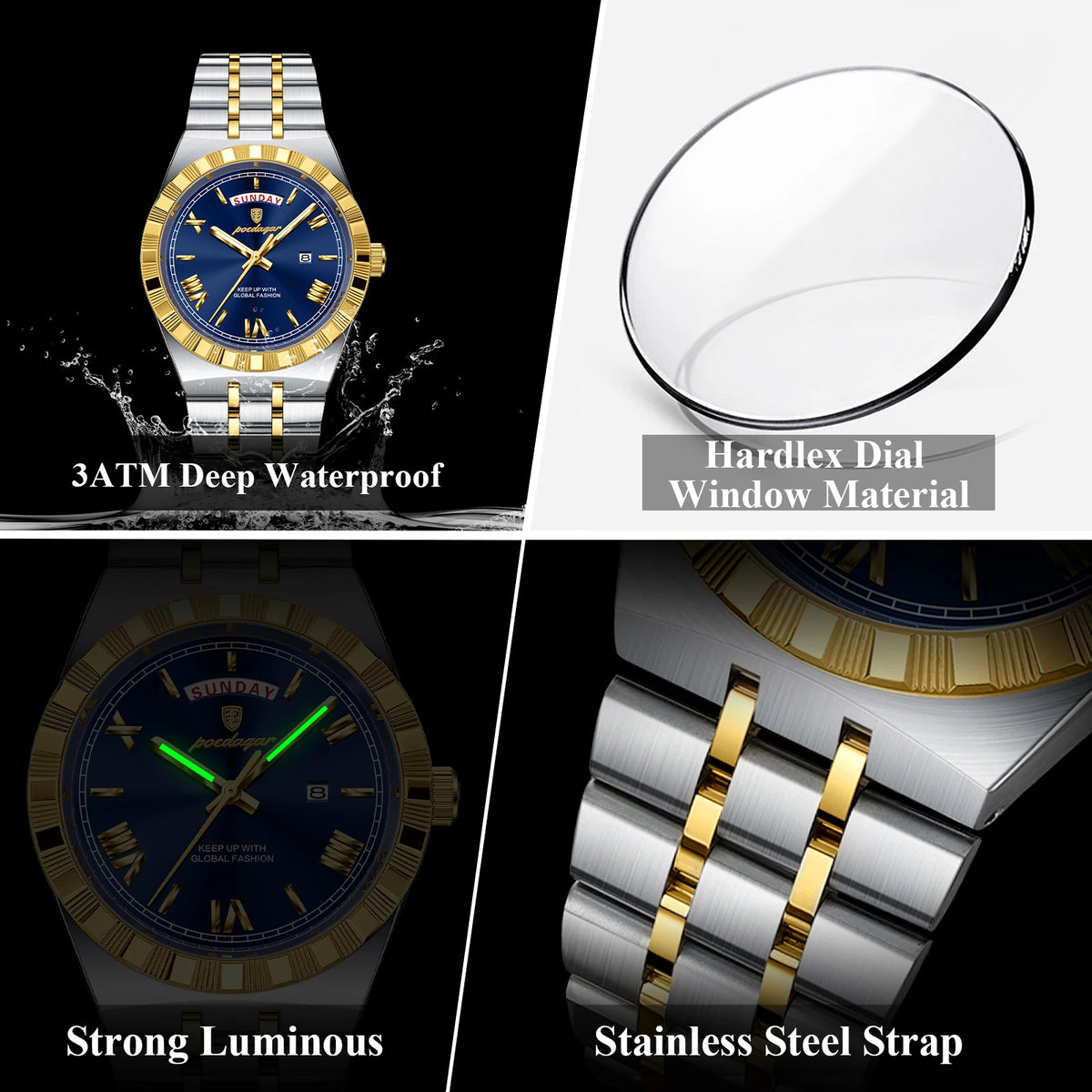 Poedagar 675 Men's Luxury Wristwatch Business Formal Waterproof Luminous Quartz Montre Homme Stainless Steel Reloj Watch for Men