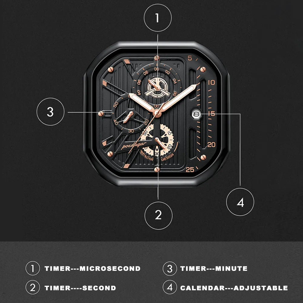Poedagar 628 Fashion Sport Men Watch Waterproof Luminous Quartz Watches Leather Calendar Watch for Men