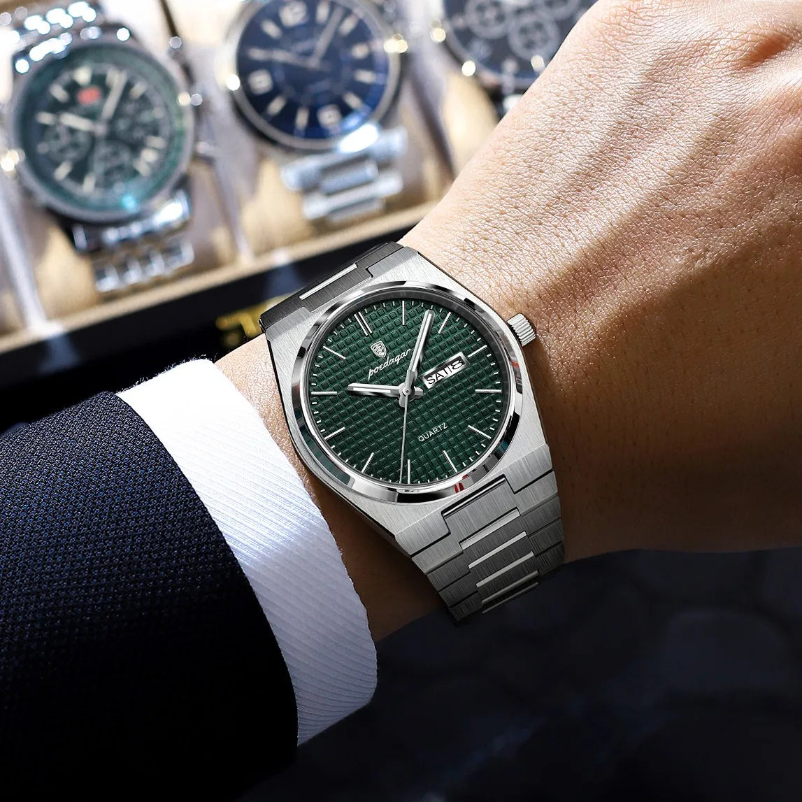 Poedagar 821 Men Watch Luxury Date Quartz Wristwatch Stainless Steel Montre Homme Luminous Waterproof Watch for Men Wholesale