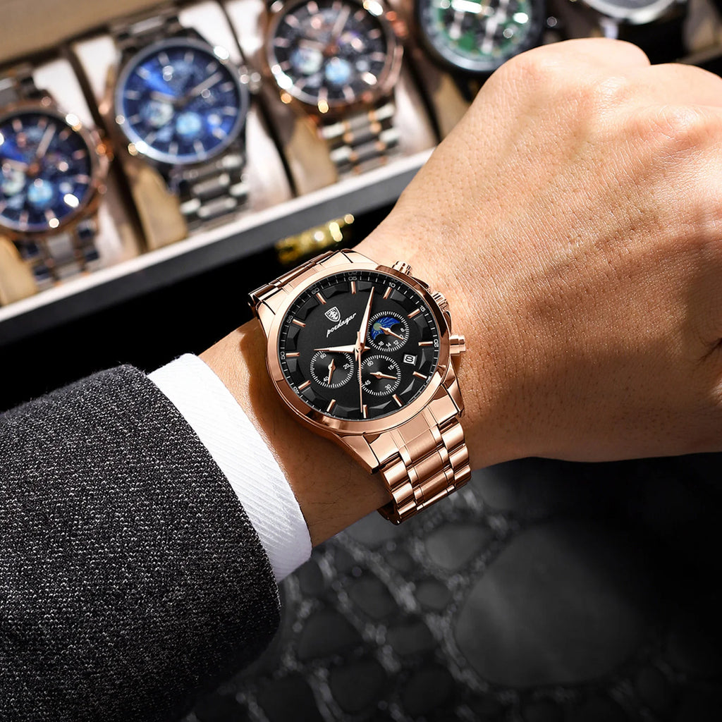 Poedagar 928 Luxury Men's Watch Wholesale Chronograph Stainless Steel Quartz Watch for Men Luminous Waterproof Montre Reloj