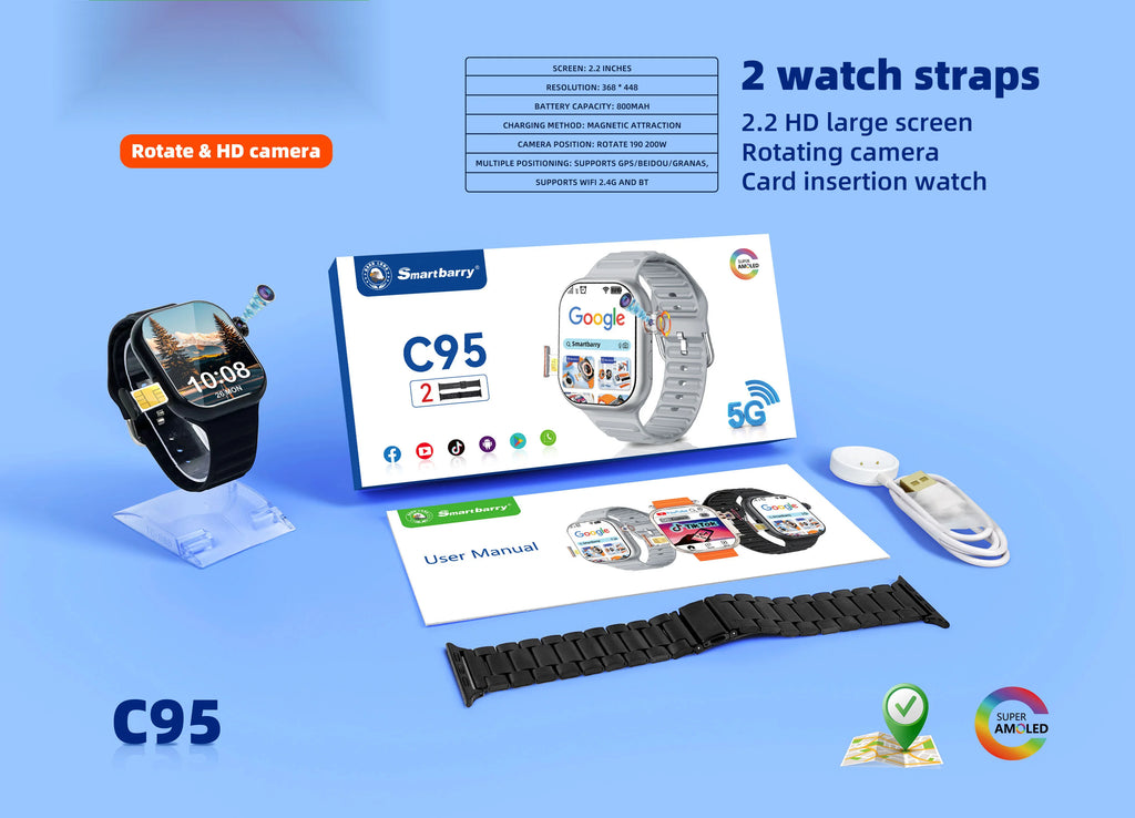C95 Android 4G Smartwatch (64GB) with SIM Card & HD Video Calling