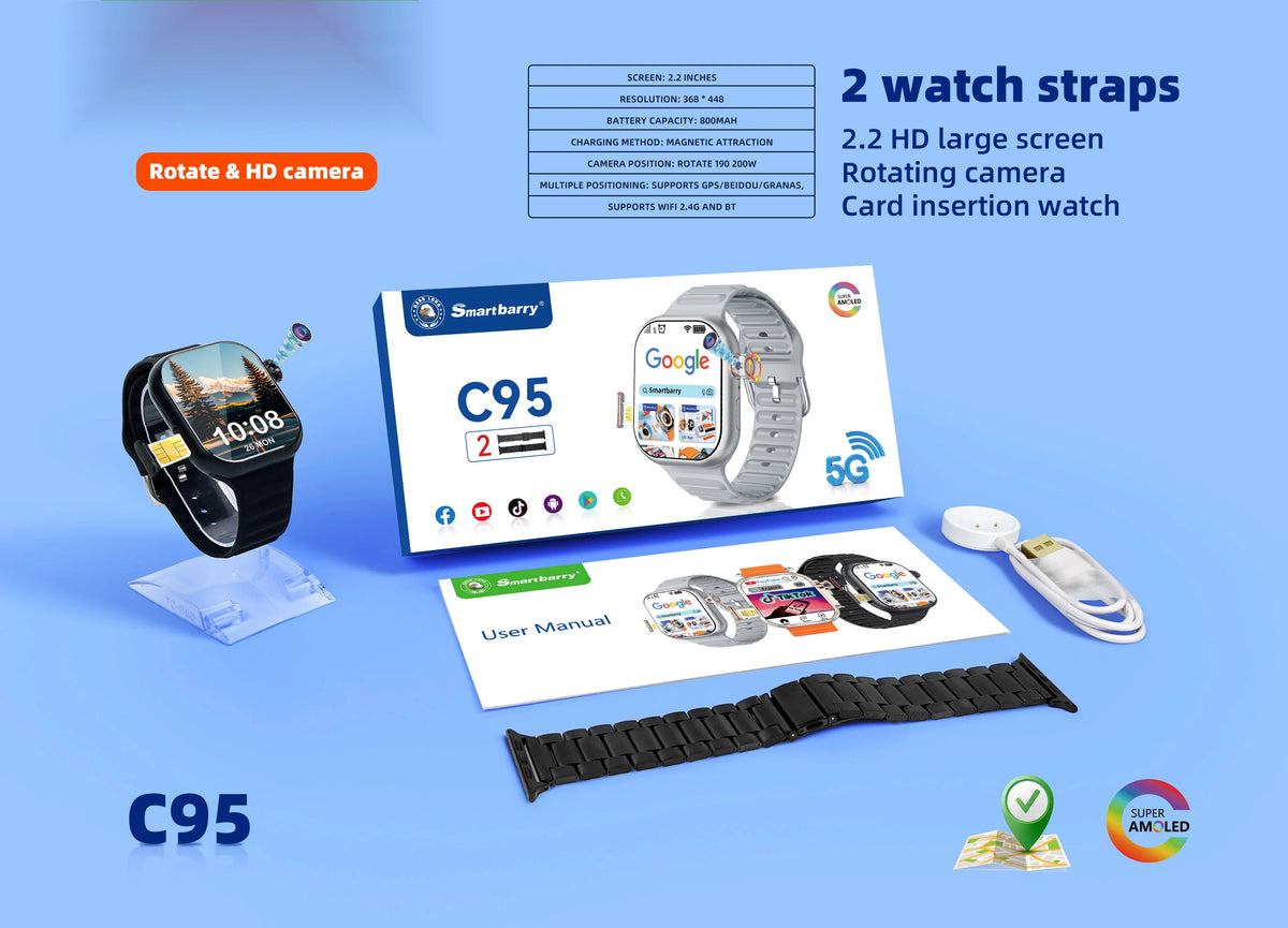 C95 Android 4G Smartwatch (64GB) with SIM Card & HD Video Calling