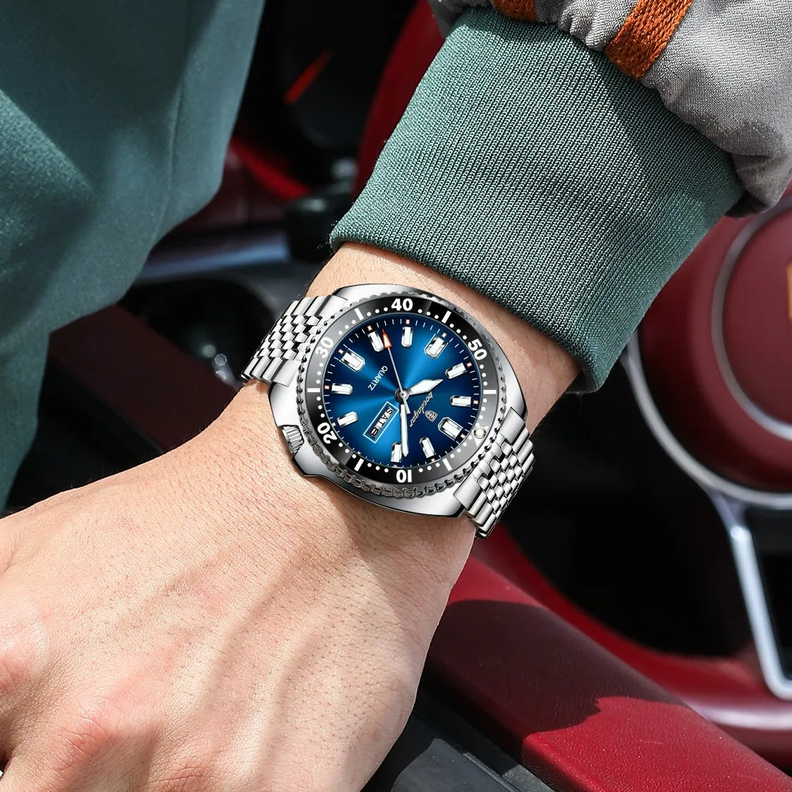 Poedagar 682 Business Casual Men Watch Rotating Bezel Date Day Luminous Waterproof Stainless Steel Quartz Wristwatch Montre
