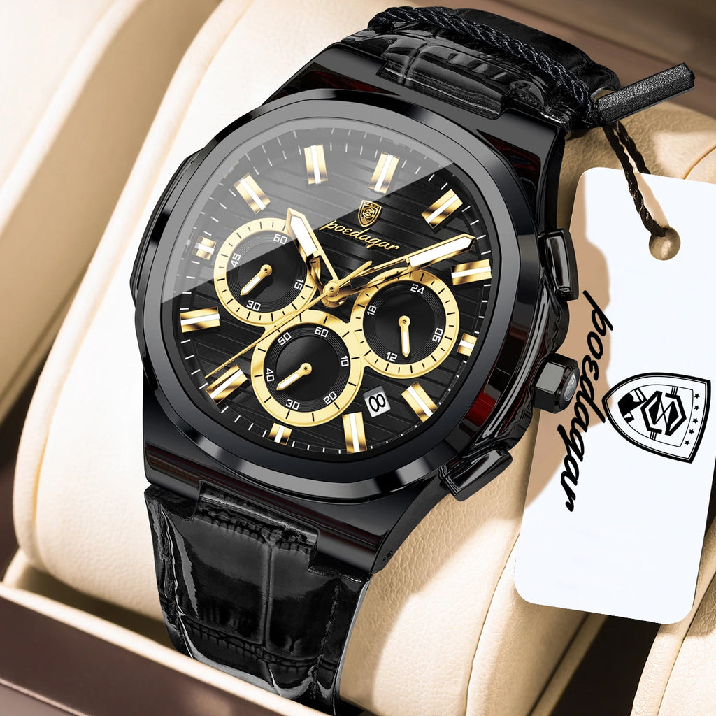 Poedagar 834 Luxury Business Quartz Watch for Men Leather Strap Waterproof Chronograph Wrist Watch Wholesale Relogio Masculino