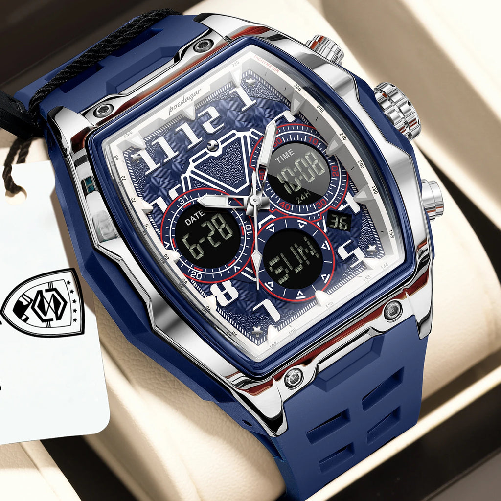 Poedagar 636 Men's Watch Sport Analog-Digital Quartz Watches Dual Display Silicone Strap Montre Water Resistant Luminous Watch