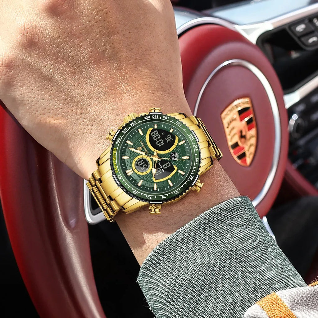 Poedagar E127 Watch for Men Luxury Analog-Digital Watch Dual Display Luminous Waterproof Herrenuhr Stainless Steel Quartz Watch