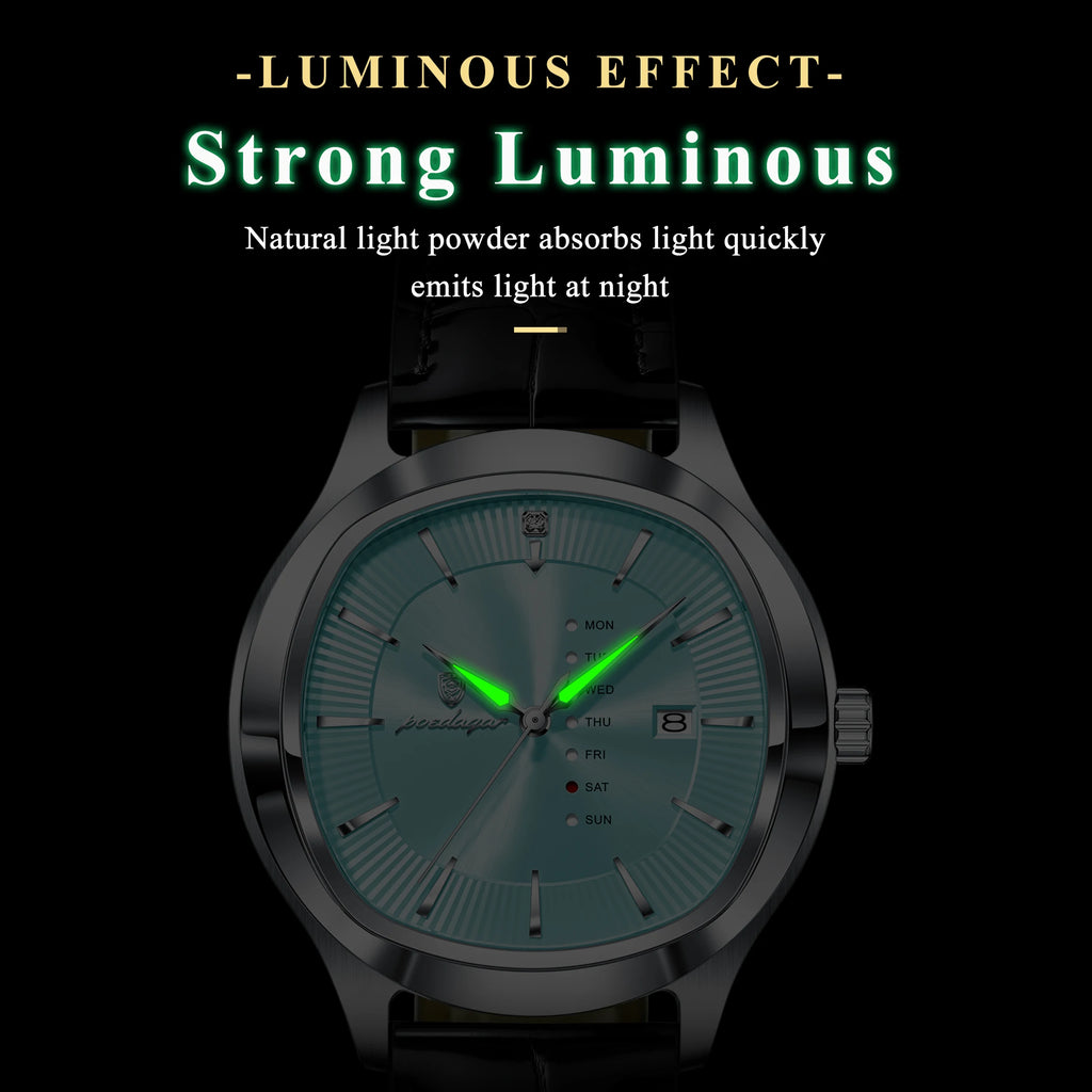 Poedagar 623 Men's Watch Luxury Date Dial Leather Strap Quartz Watches Waterproof Luminous Calendar Wristwatch for Men Reloj