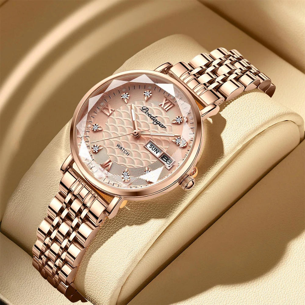 Poedagar Factory Direct Sale Luxury Diamond Quartz Watches Stainless Steel Lady Watch Luminous Date Waterproof Watch Women