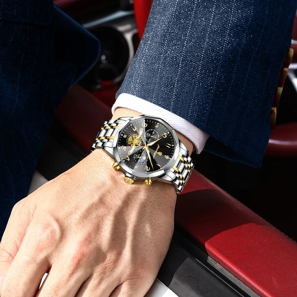 Poedagar 939 Luxury Men's Quartz Watch Stainless Steel Chronograph Watch for Men Luminous Waterproof Business Reloj Hombre