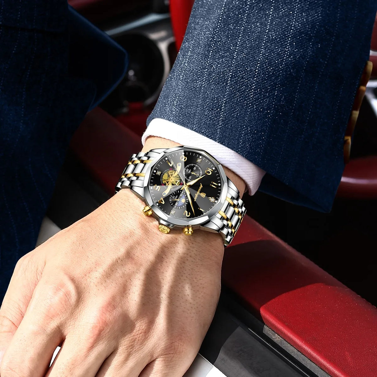 Poedagar 939 Luxury Men's Quartz Watch Stainless Steel Chronograph Watch for Men Luminous Waterproof Business Reloj Hombre