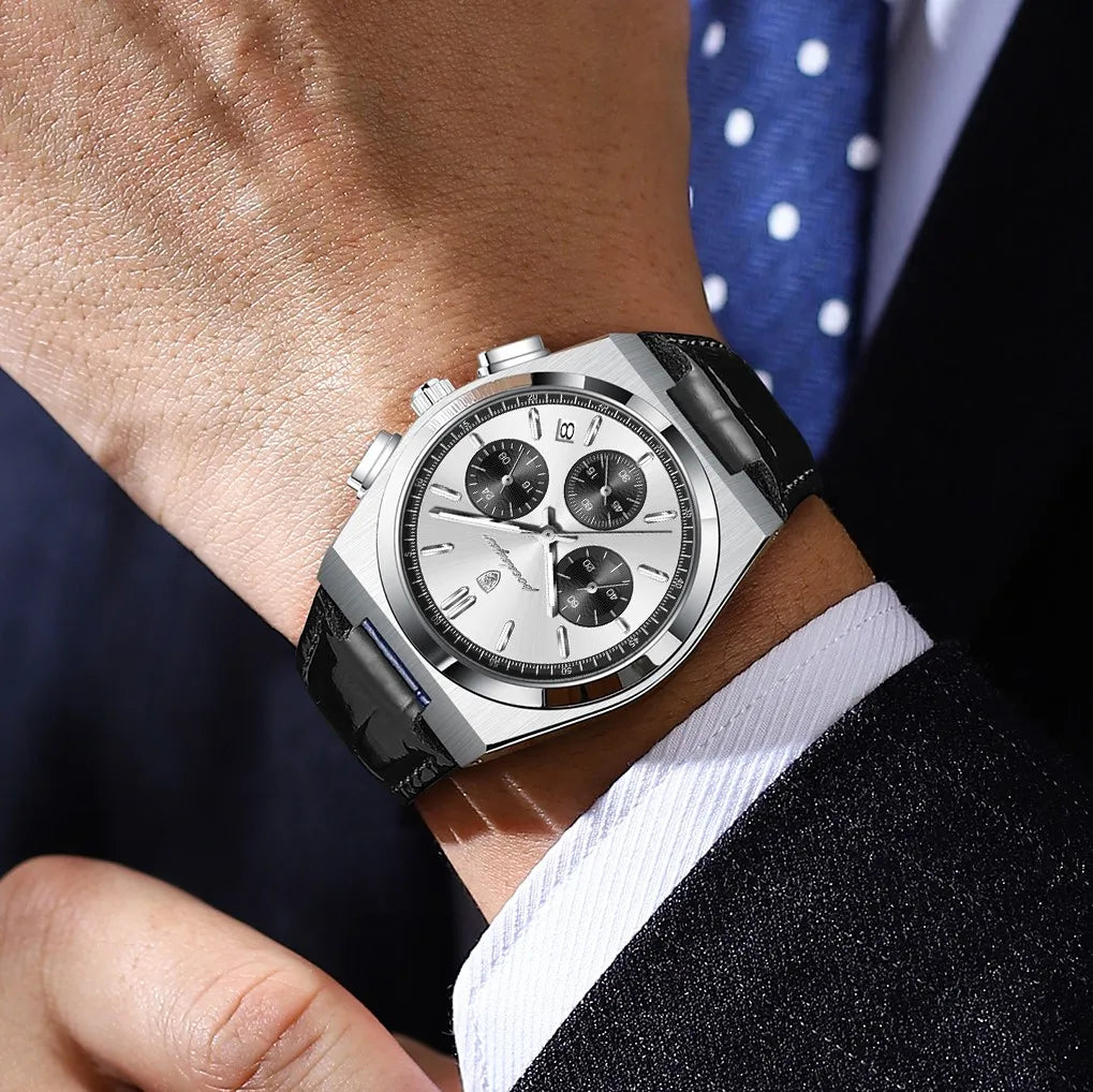 Poedagar 970 Luxury Men Watch Leather Strap Luminous Waterproof Quartz Watches Montre Homme Casual Chronograph Watch for Men