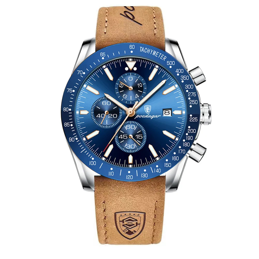 Poedagar Hot Sale Chronograph Men Watch Fashion Sport Watches Watches Calendar Cl Luminous Quartz Leather Wrist Waterproof Alloy