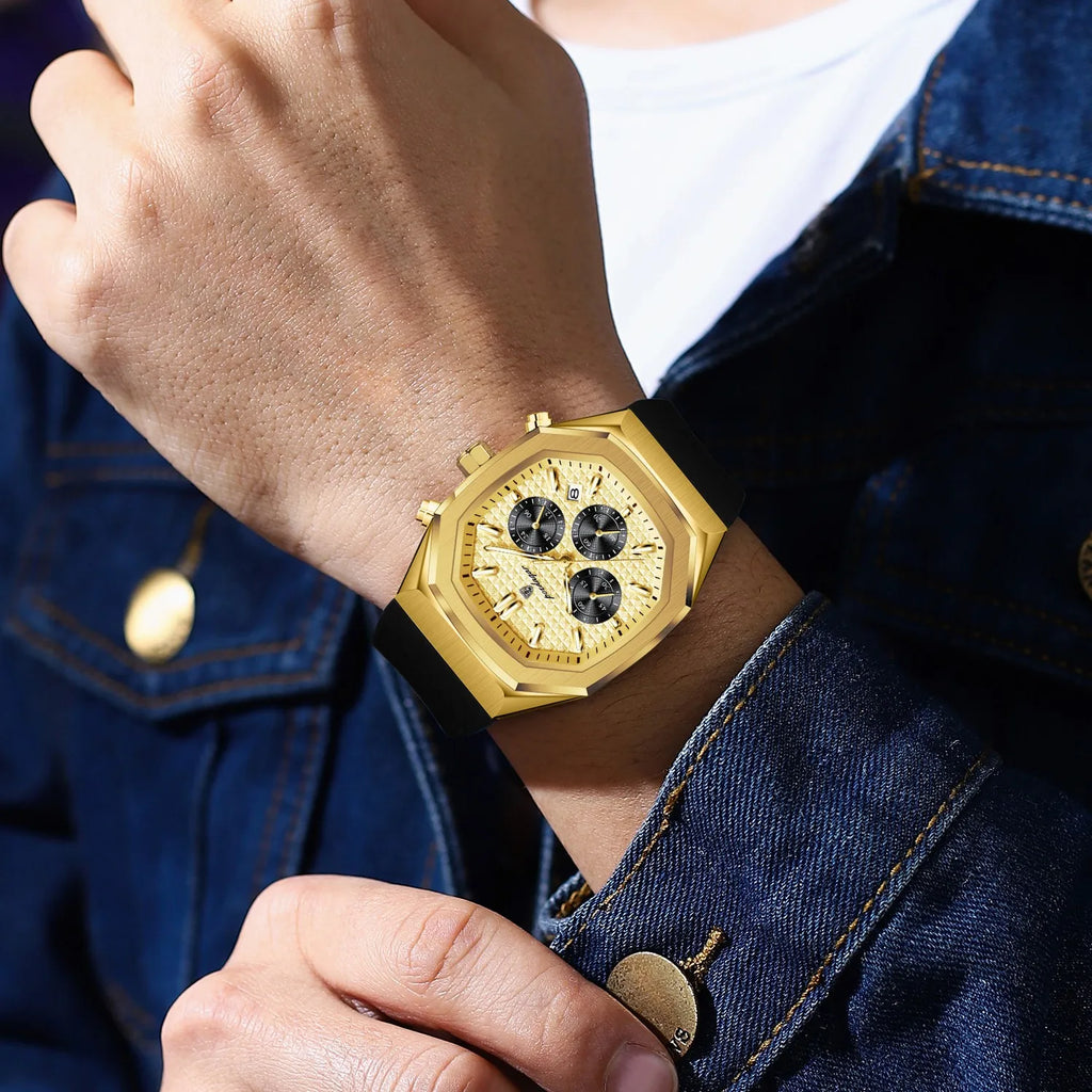Poedagar 893 Luxury Mens Watches Silicone Strap Sports Wristwatch Montre Waterproof Luminous Chronograph Quartz Watches for Men