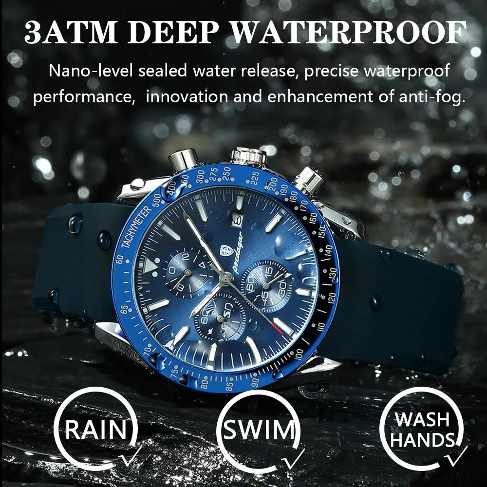 Poedagar Hot Sale Chronograph Men Watch Fashion Sport Watches Watches Calendar Cl Luminous Quartz Leather Wrist Waterproof Alloy