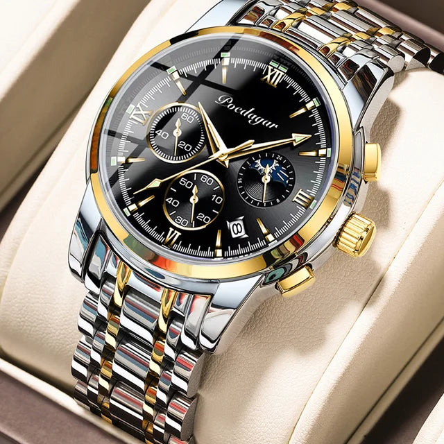 Poedaga Top High Quality Sport Watch for Men WaterproofStainless Steel Fashion Men Wrist Luminous Date Quartz Watches