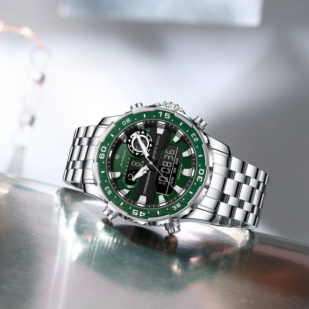 Poedagar E122 Luxury Men Watch Multifunction LED Display Alarm Luminous Waterproof Chronograph Stainless Steel Montre Wristwatch