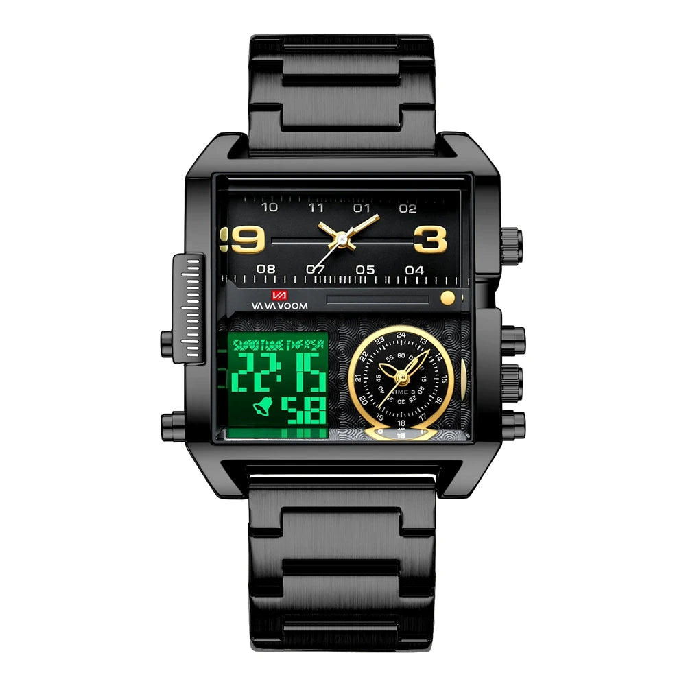 Va Va Voom Multi-Functional Square Dual Display Wristwatch