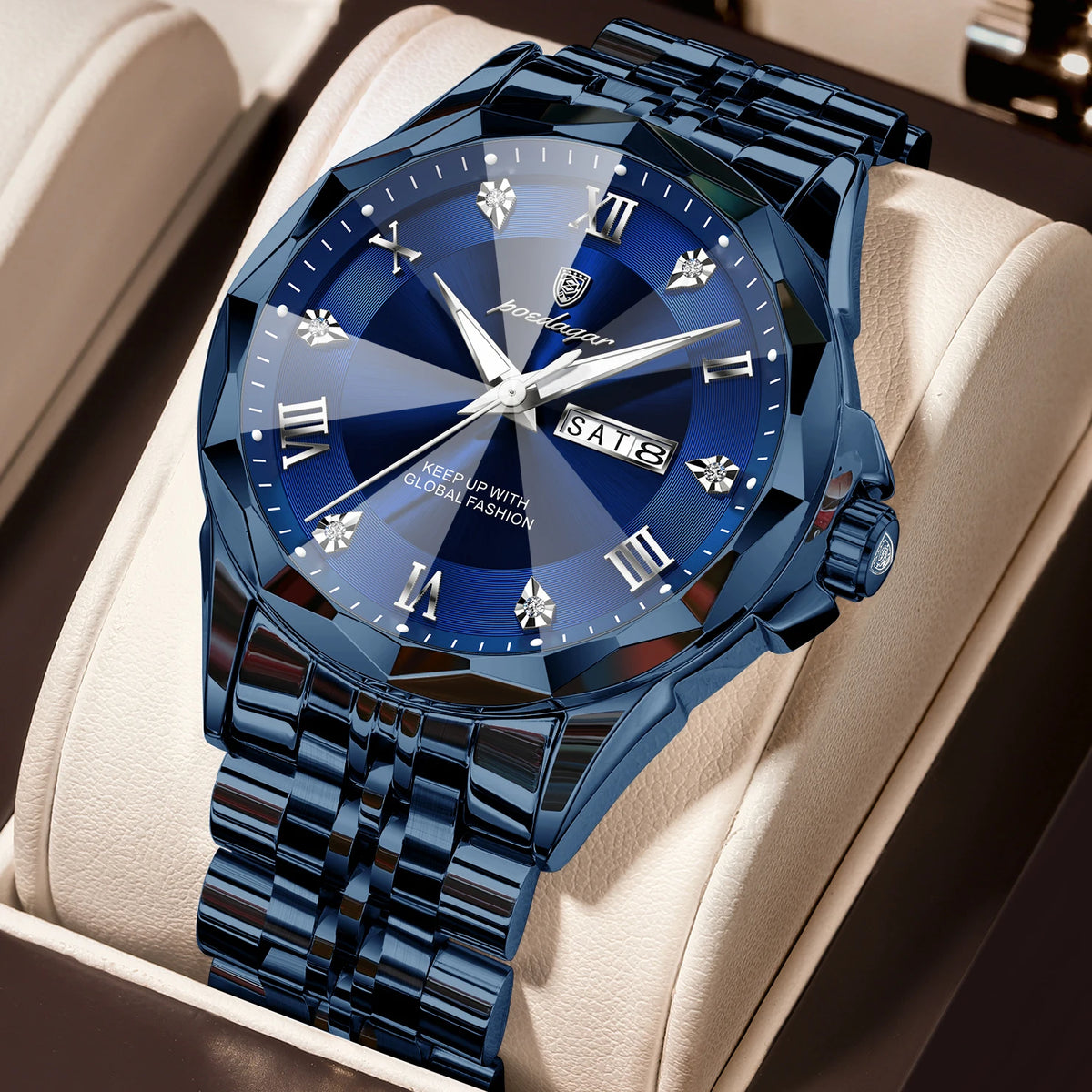 Poedagar 698 Men Quartz Watches Luxury Business Stainless Steel Strap Wrist Watch Calendar Luminous Waterproof Watch for Men