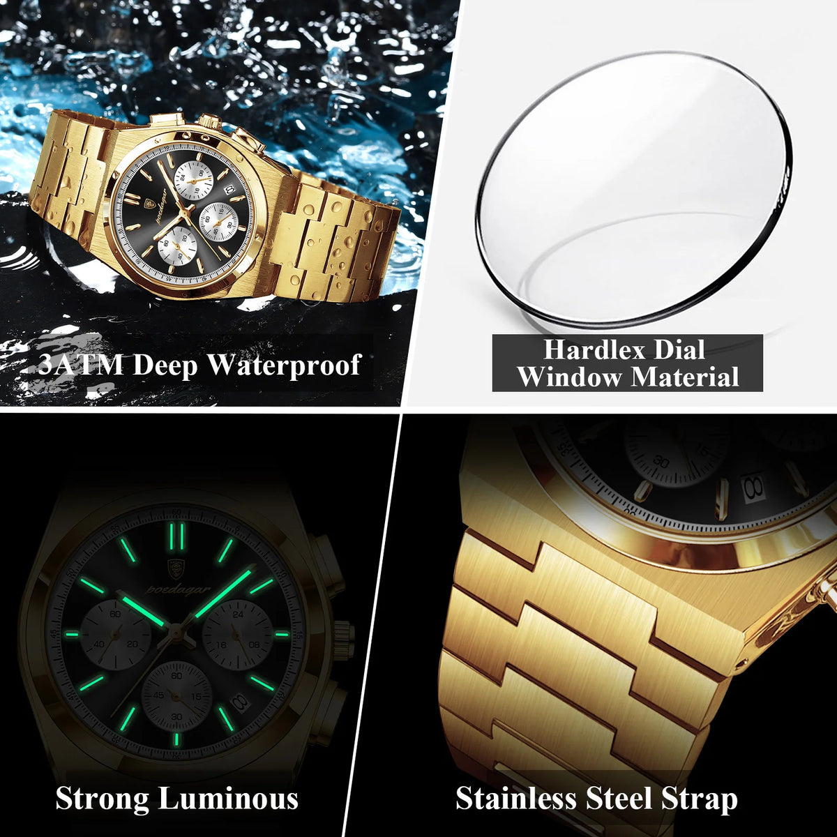 Poedagar 970 Mens Luxury Watch Chronograph Stainless Steel Quartz Wristwatch Luminous Reloj Montre Waterproof Watch for Men