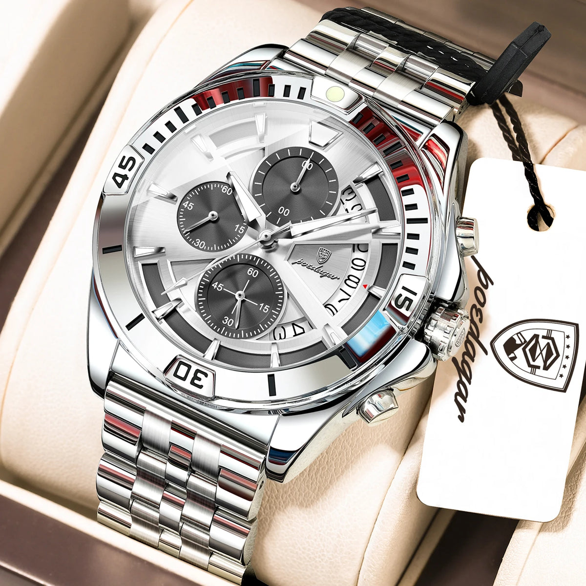 Poedagar 695 Men Luxury Quartz Watches Stainless Steel Hollow Dial Daily Wear Gift Watches Luminous Chronograph Orologio Uomo