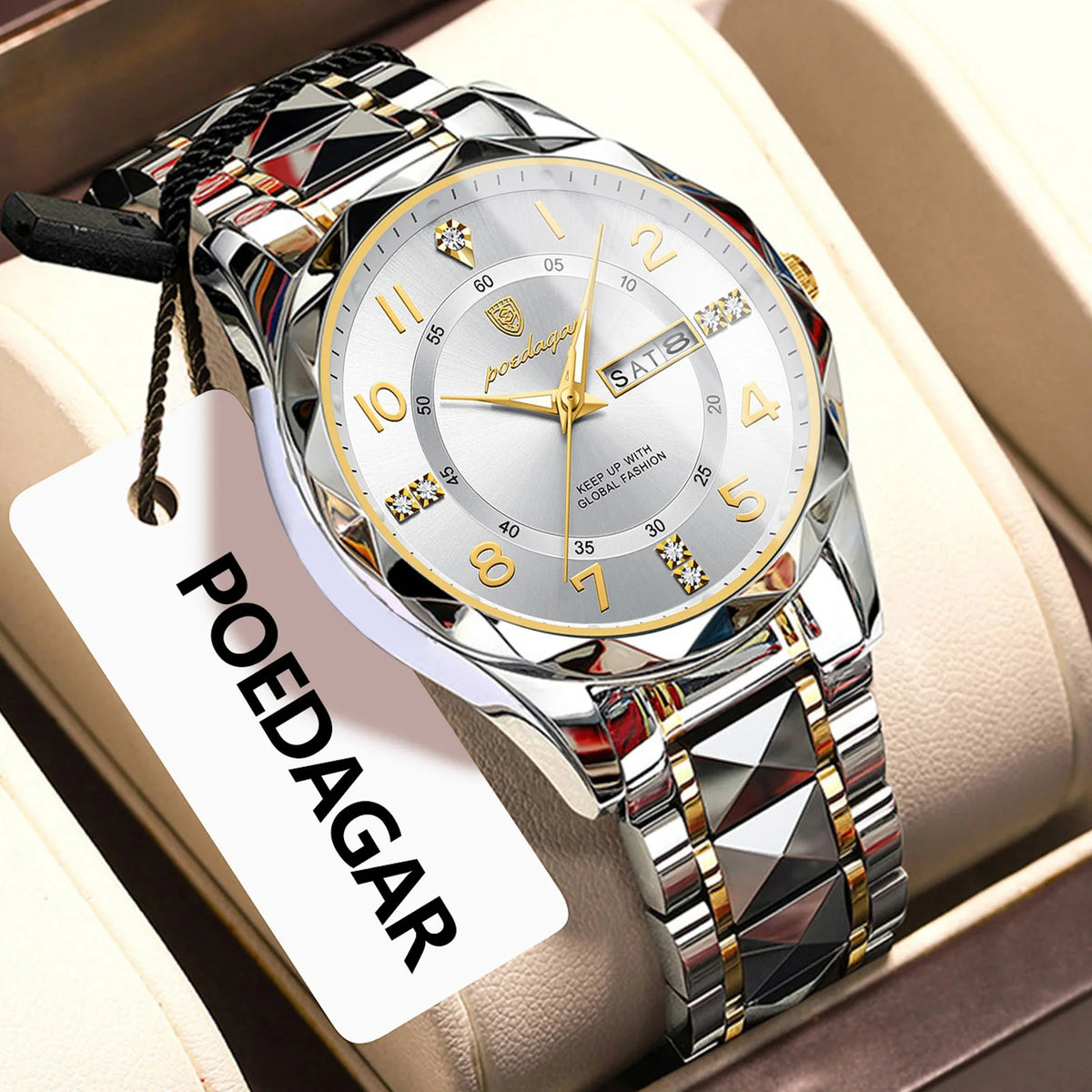 Poedagar 858 Men's Watch Luxury Waterproof Luminous Date Week Quartz Watches Stainless Steel Reloj Hombre Wristwatch for Men