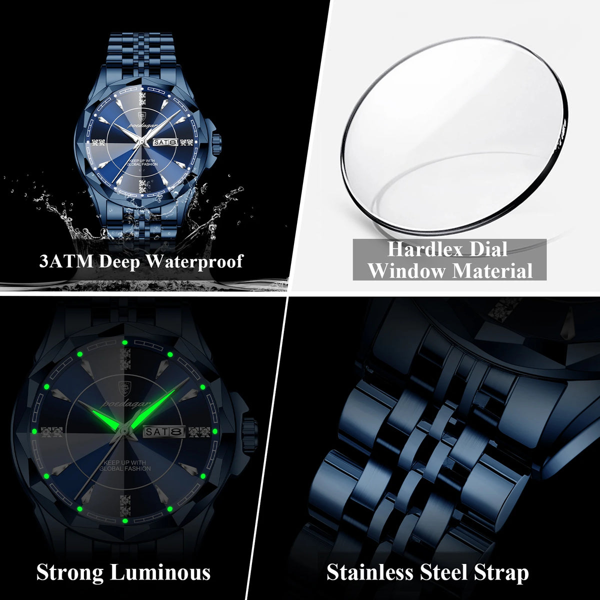 Poedagar 674 Luxury Business Men Watches Stainless Steel Quartz Wristwatch 30M Waterproof Luminous Calendar Reloj Watch for Men